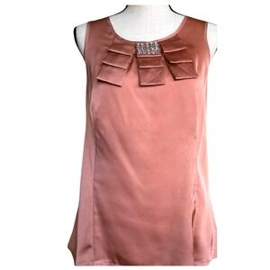ANN TAYLOR SATIN TANK TOP WITH RHINESTONE ACCENT IN ROSE‎ TAUPE size MP